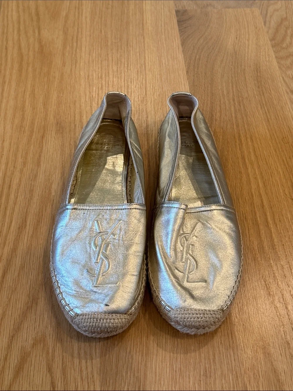 Yves Saint Laurent Metallic Gold Logo Espadrille